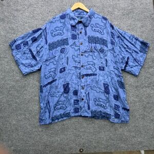 Mango Moon Hawaii Button Shirt Mens 3XL Blue Short Sleeve Abstract Casual Shirt